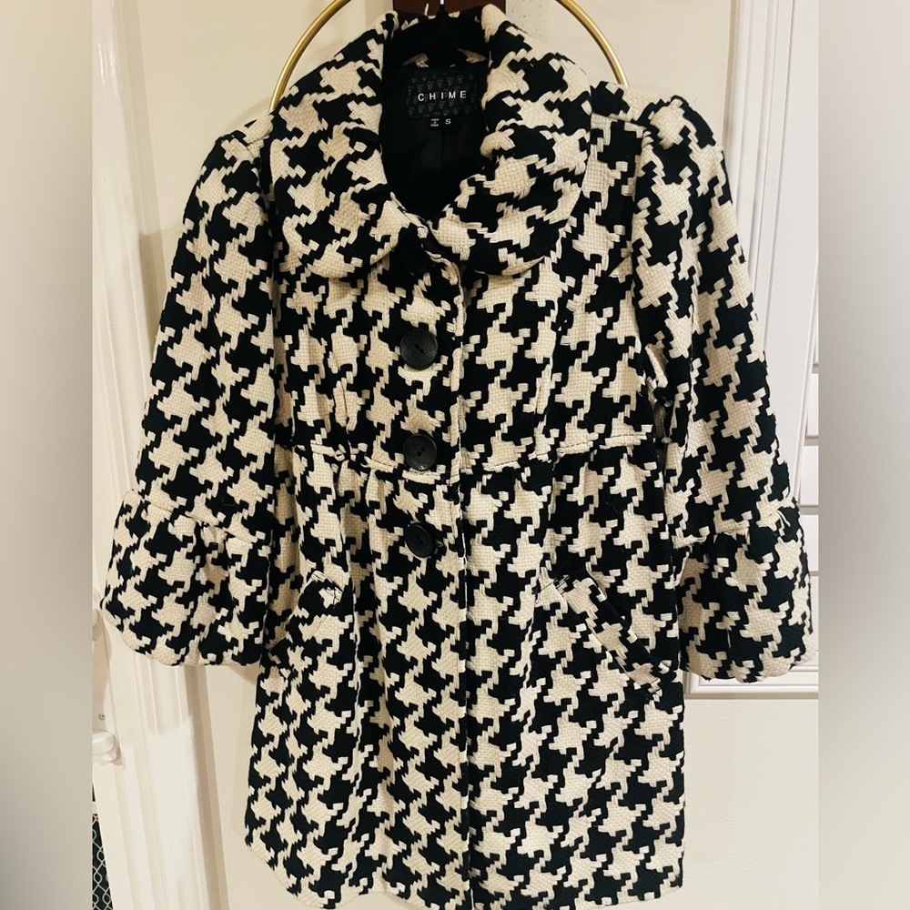 CHIME Black & Cream Houndstooth Peacoat